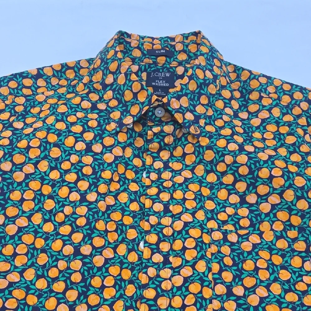 J. Crew Orange and Green Patterned Men's Shirt